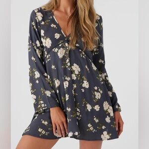 O'Neill Navy Floral Long-Sleeve V-Neck Dress